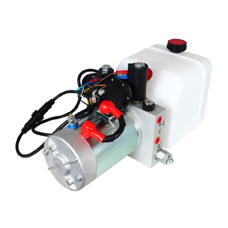DC 12V 1.6kw 2-Way Double Acting Hydraulic Power Unit for Flying Wing Car Caravan Cranes with Plastic Fuel Tank and 4-Button Remote Control